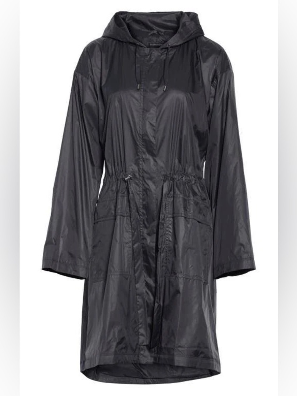 Eileen Fisher Packable Hooded Raincoat Size S Black Nylon Lightweight Jacket